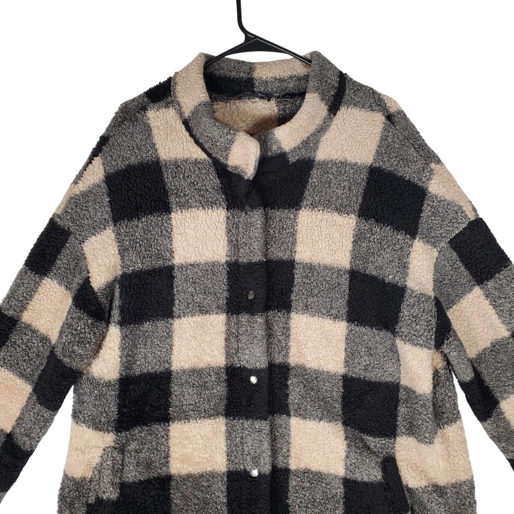 Coeur de Vague Womens 2XL Buffalo Plaid Sherpa Fleece Snap Front Coat Jacket
